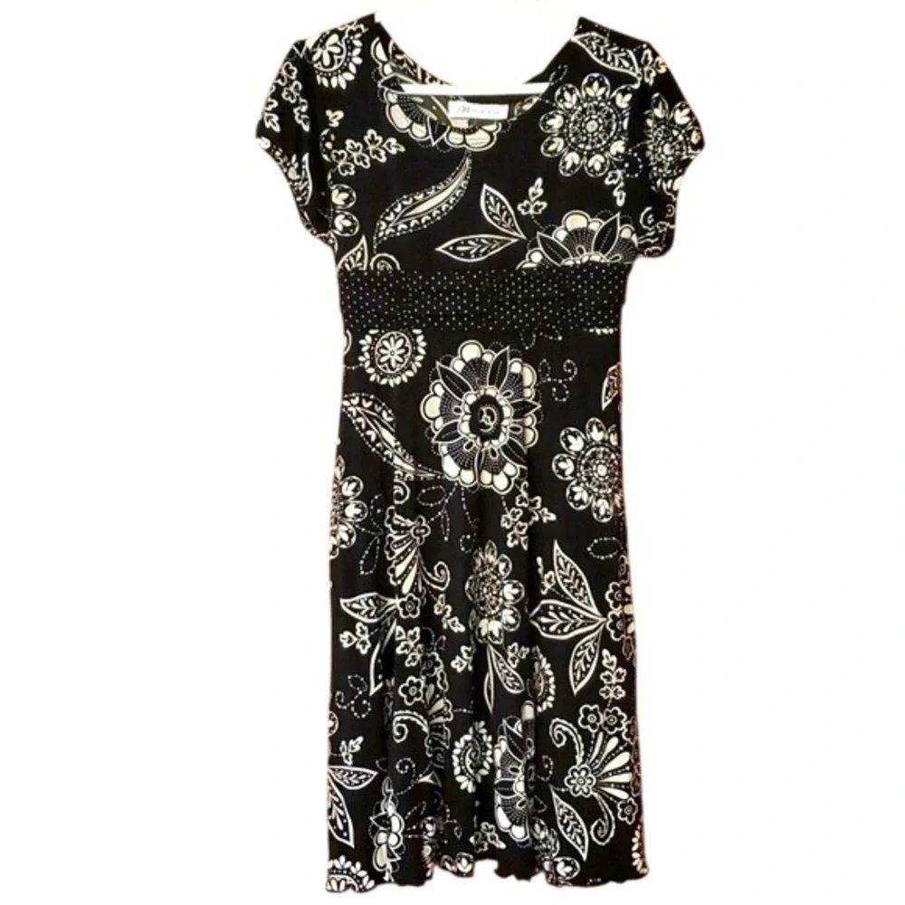 Bonnie Jean Girls Black Floral Short Sleeve Stretchy Dress Size 7